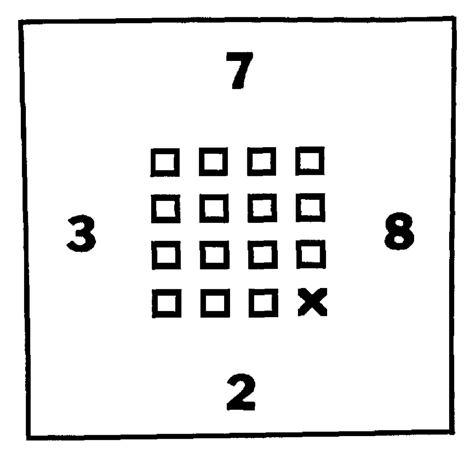 Sample stimulus from Experiment 2a. (Colors are not indicated, but they followed the same pattern as in Experiment 1.)