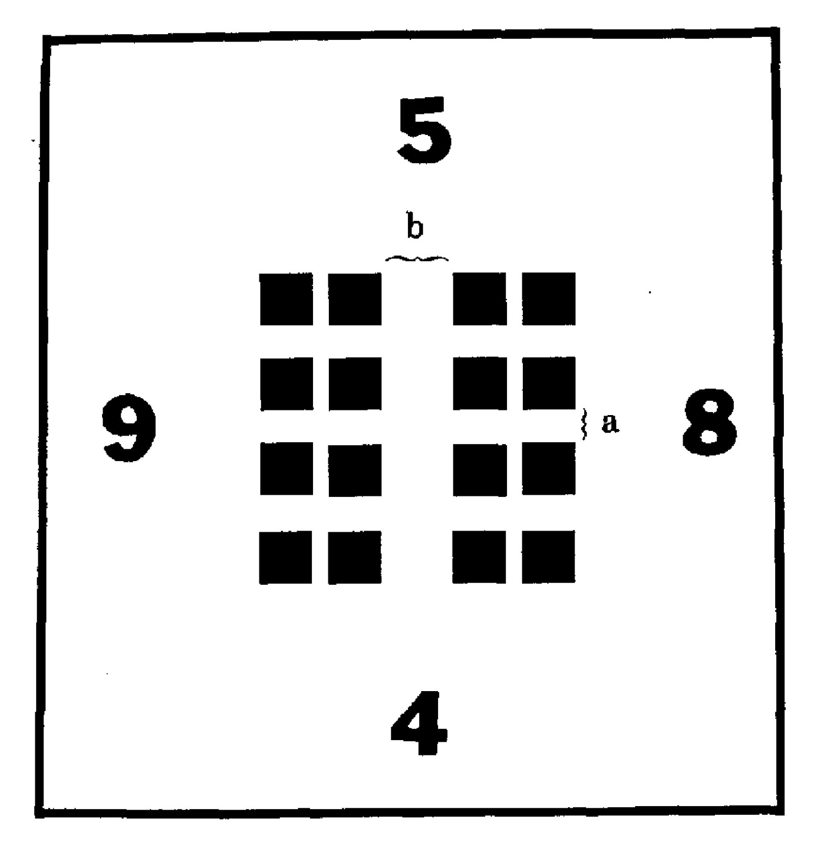 Sample stimulus from Experiment 2b. (The distances a and b were manipulated to find the point of subjective equality between row and col…